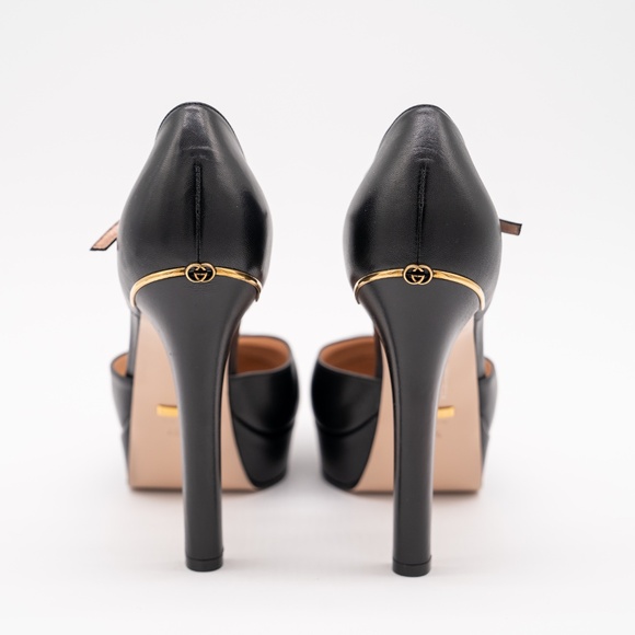 size 40.5G 10.5 US Gucci Platform Pumps Black Leather Strap Buckle - Picture 5 of 12
